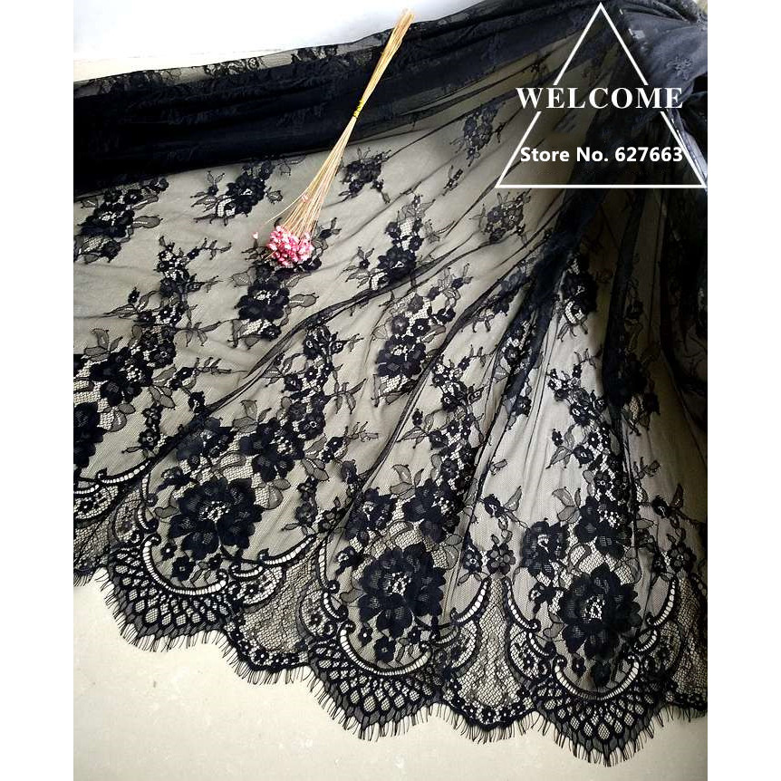 

3Meter Clothing lace fabric accessories black eyelash lace high-end custom fabric width 150CM
