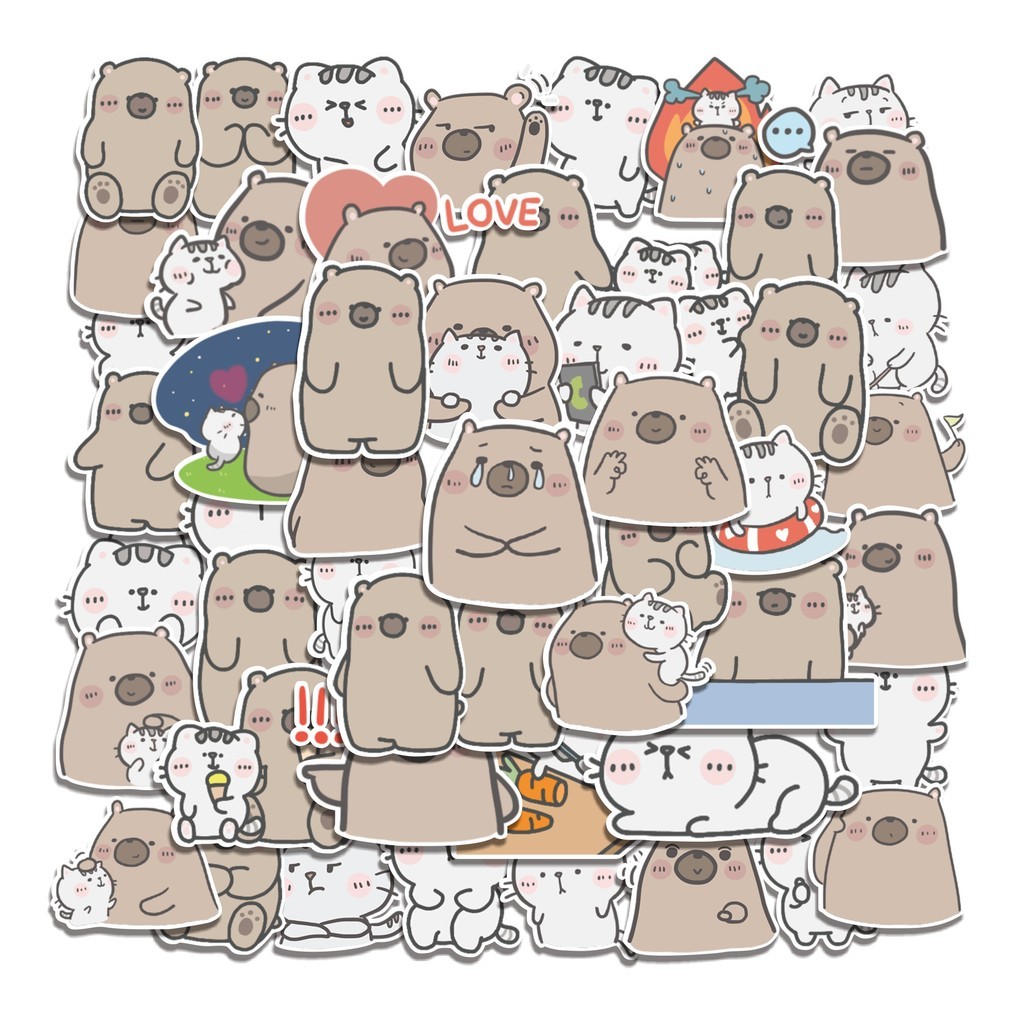 

COD 50 Pcs Stiker Mr. Bear and His Cutie Cat Lucu Anti Air Untuk Dekorasi Notebook Sepeda Skateboard Handphone DIY