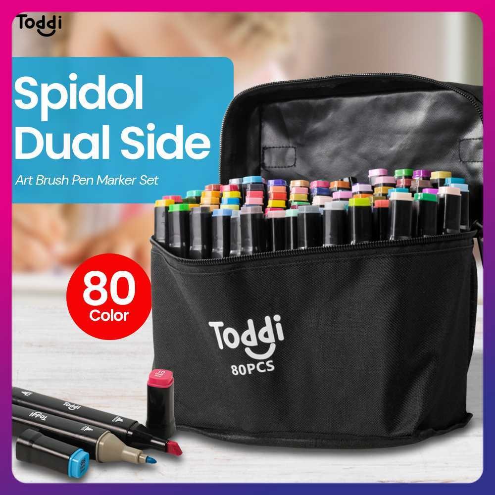 

Toddi Spidol Dual Side Fine Art Brush Pen Art Marker Set 80 Color - HL270