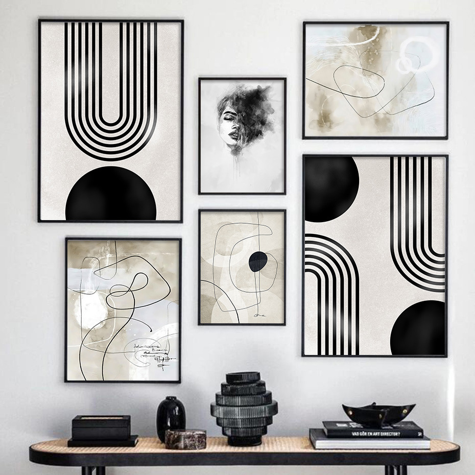 

Abstract Geometric Line Arch Posters Mid Century Wall Art Canvas Painting Print Pictures Living Room Interior Home Decoration