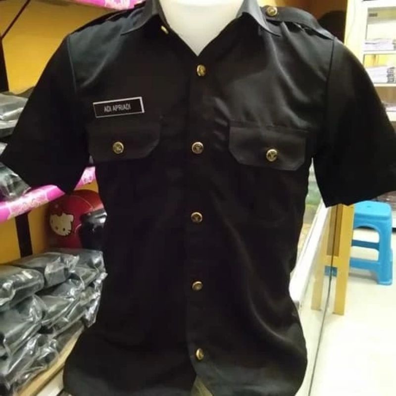 RastoreShop seragam safari/satpam hitam tangan pendek seragam safari halus seragam satpam hitam safa