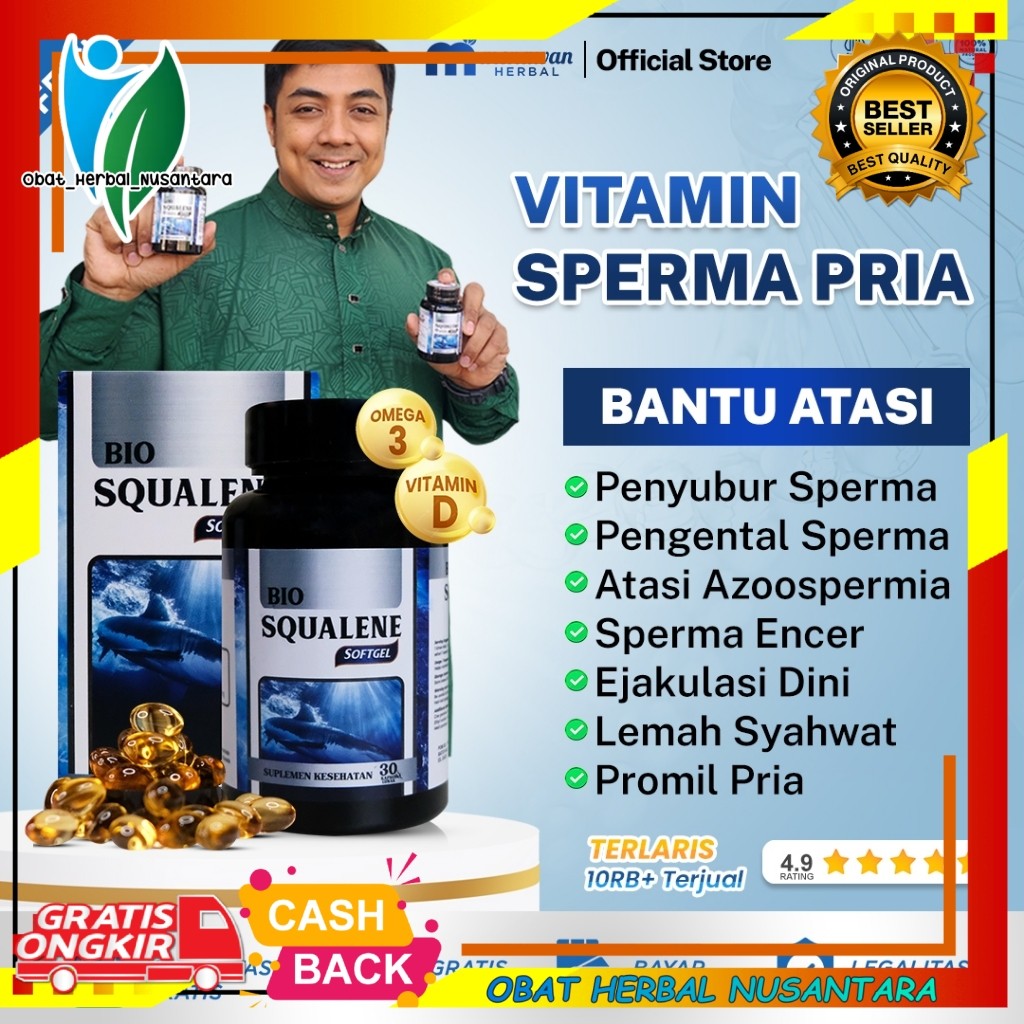 Bio Squalene Original - Vitamin Untuk Sperma Pria Mengandung Omega 3 Dari Minyak Ikan Hiu Asli Isi 3