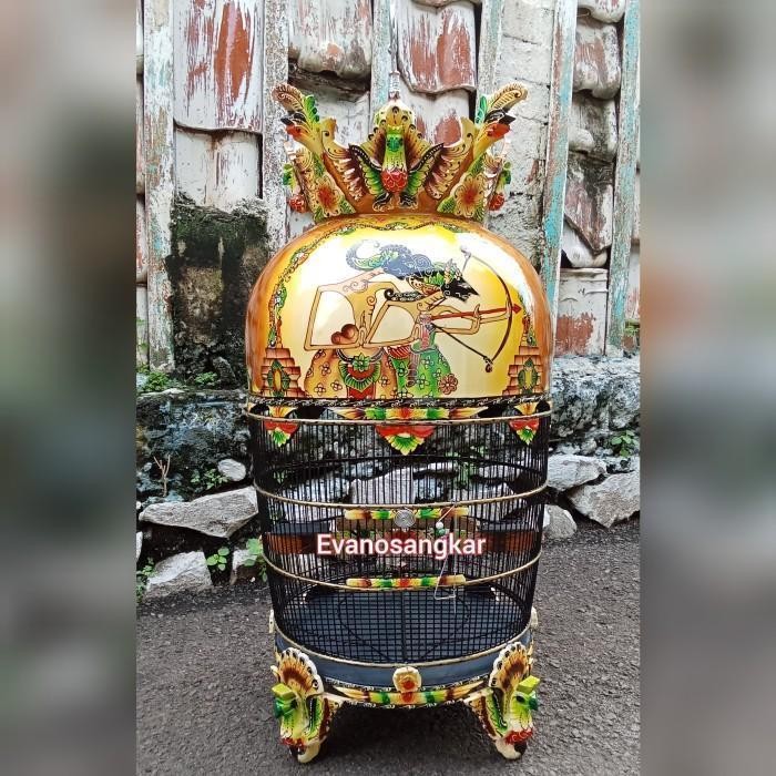 Sangkar burung perkutut mahkota premium motif wayang