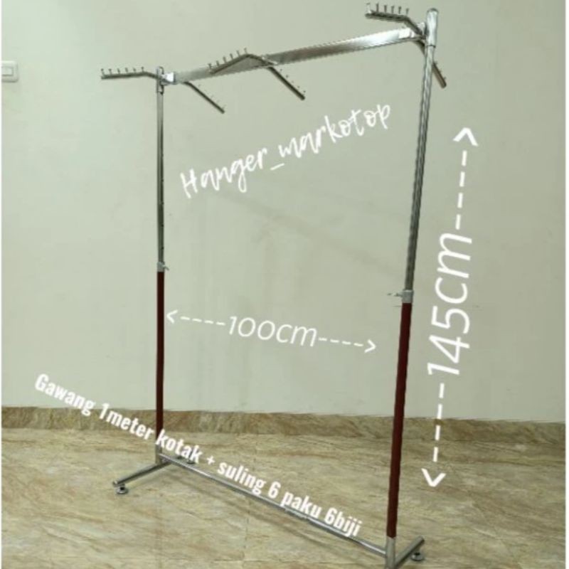 Gawang Gantungan Baju gawang Baju 1 meter kotak + suling( 6 paku Besi 6biji)