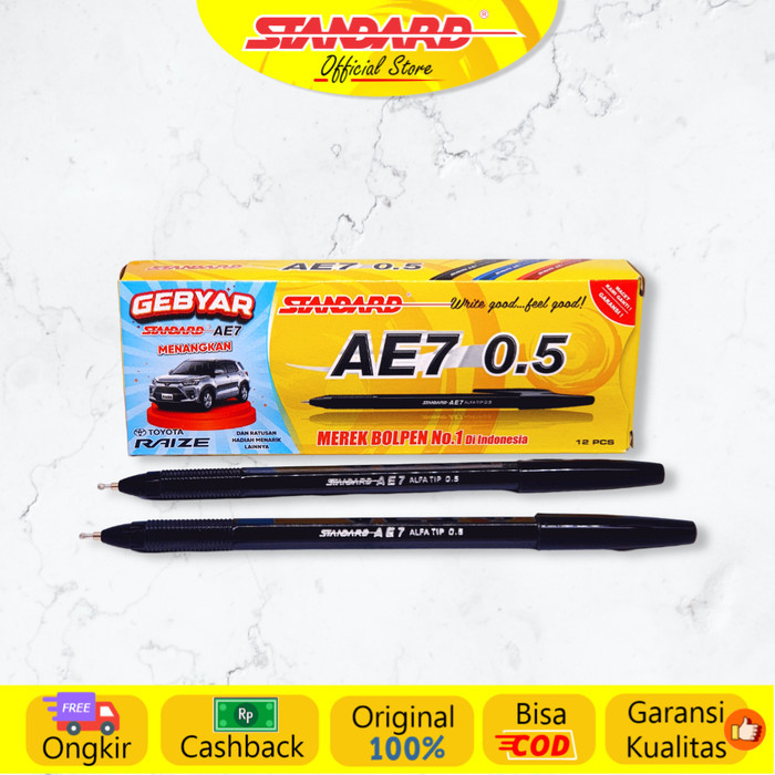 

TERLARIS [COD-XTRA Ongkir] Standard - Pulpen AE7 Alafatip 0.5 / Lusin ( Alat Tulis / Pen / Ballpoint / Pena ) - Hitam