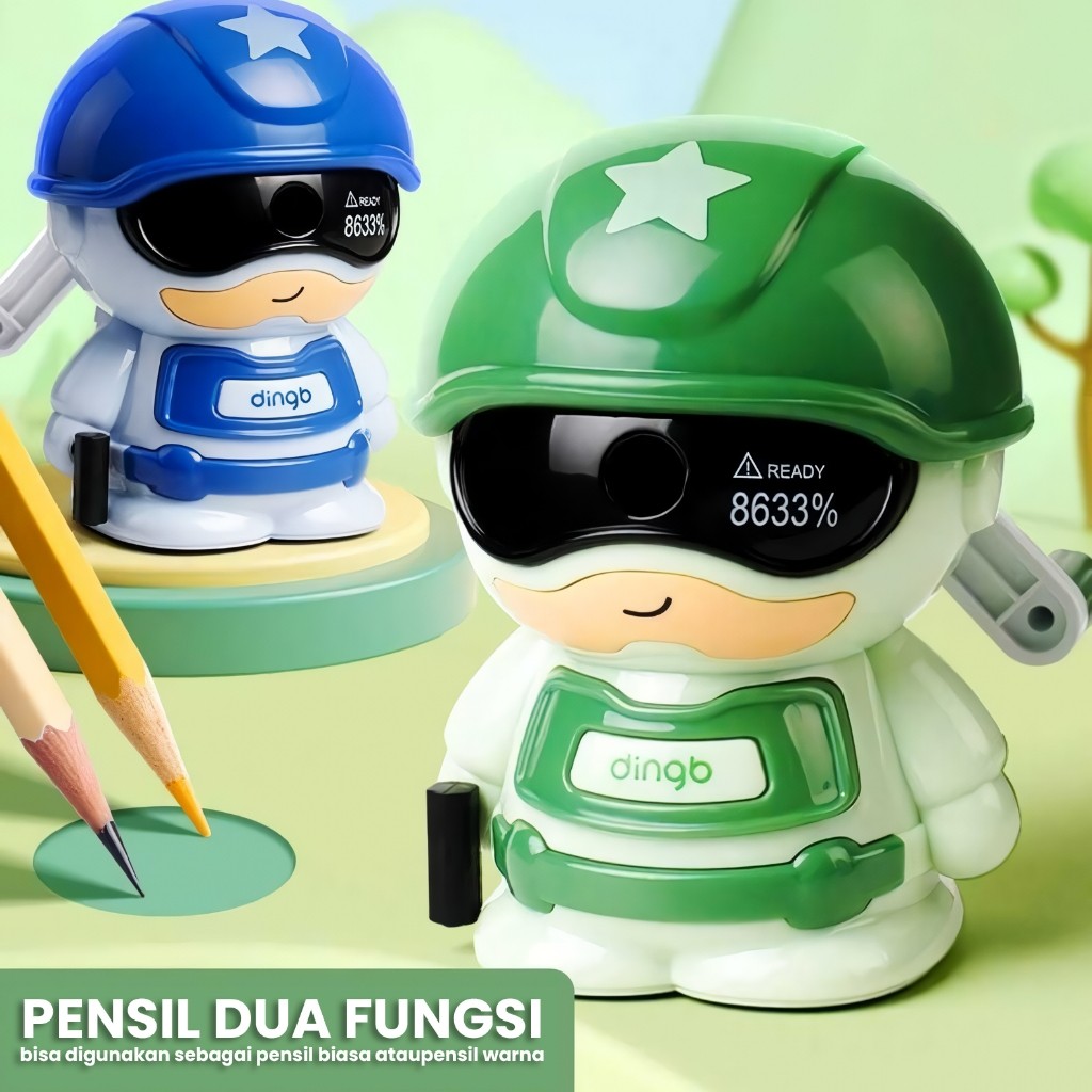 

BOBOMART DINGBANG SERUTAN PENSIL ANAK - SERUTAN MEJA PUTAR KARAKTER LUCU (TENTARA, MOBIL, DLL)