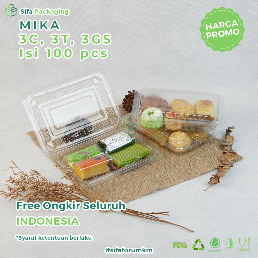 Mika Plastik 3C 3T 3GS Kotak Besar Isi 100Pcs Mika Kue Basah Makanan Jajanan Pasar Kue Sus Lemper