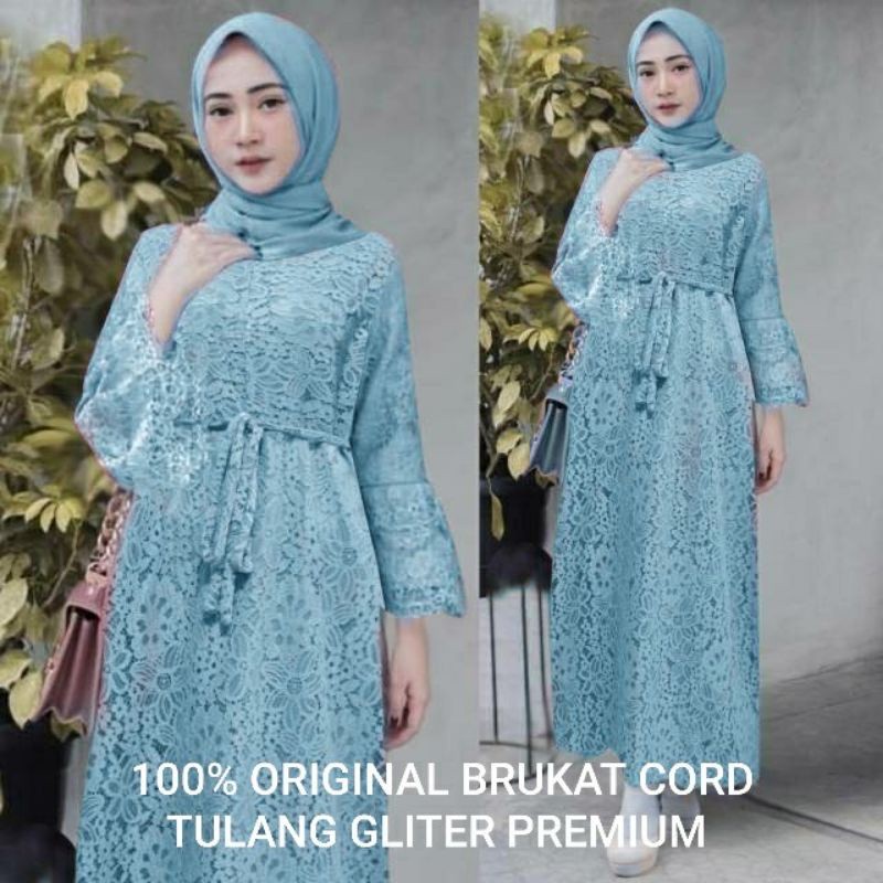 Size L Xl XXL Gamis Brukat Yasina / Maxi Brukat Yasina / Baju Muslim Jumbo Pesta Hajatan Kondangan