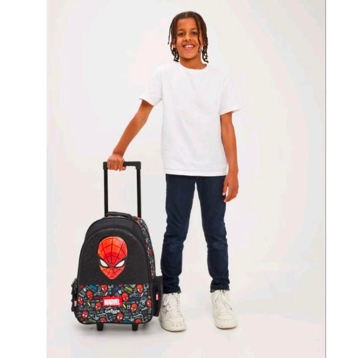 Smiggle Spiderman Backpack, botol, lunch bag, bento box, jr hoodie - trolley