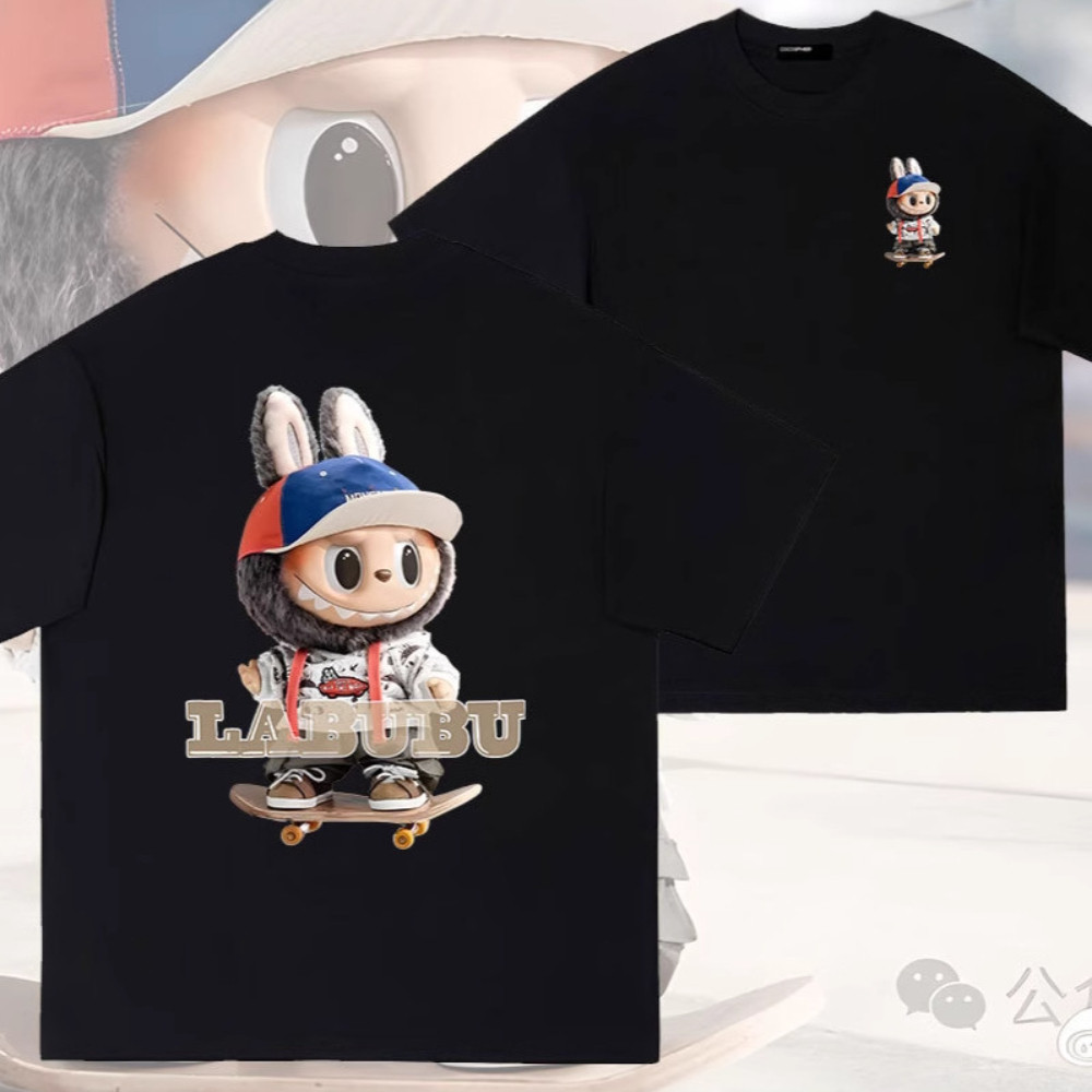 Kemeja T-shirt Lengan Pendek Katun, Gaya Fashion Jalanan Korea, T-shirt Cetak, Lengan Pendek, Longga
