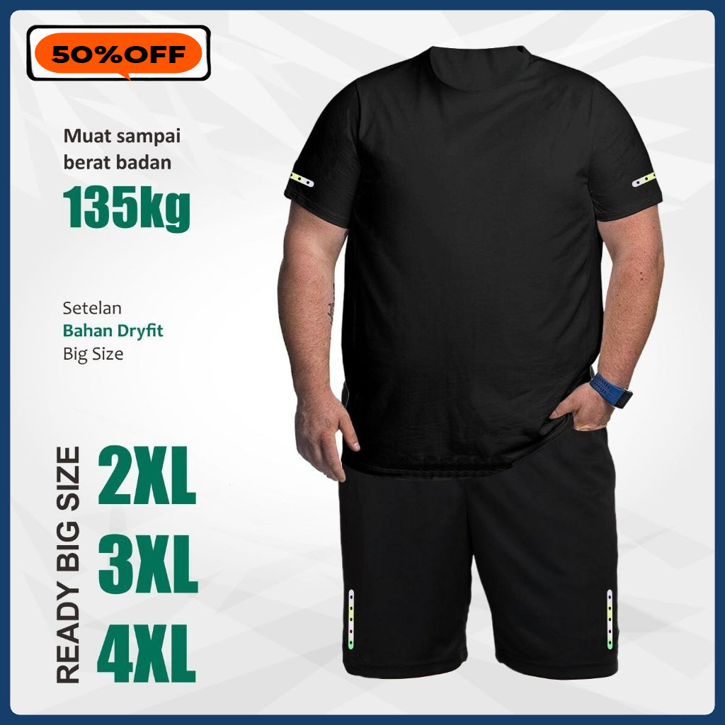 Baju  Kaos Setelan Olahraga Pria Big Size Jumbo Bahan Dryfit Ukuran 3XL XXXL