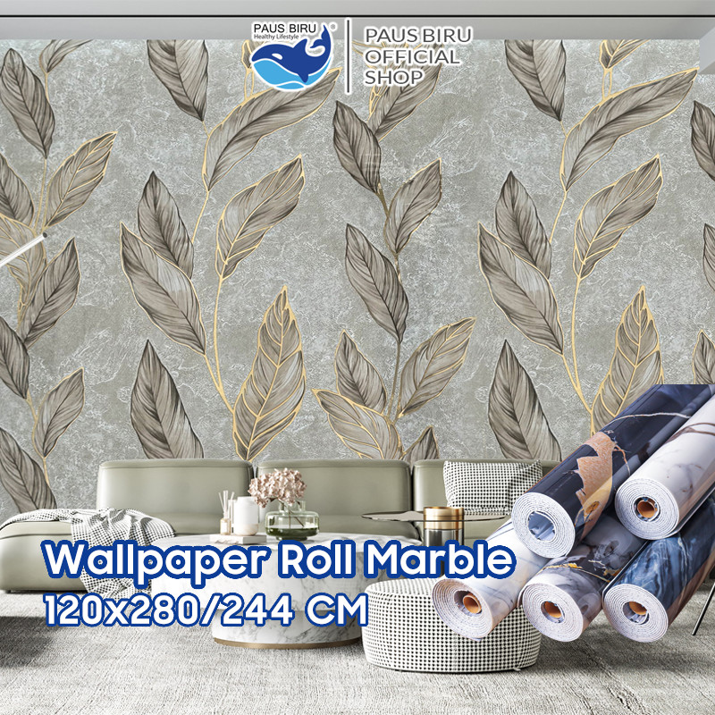 Paus Biru - Wallpaper Dinding Motif Marble Roll 120 x 280cm Sticker Dekorasi Kamar PET Panjang 2.8 M