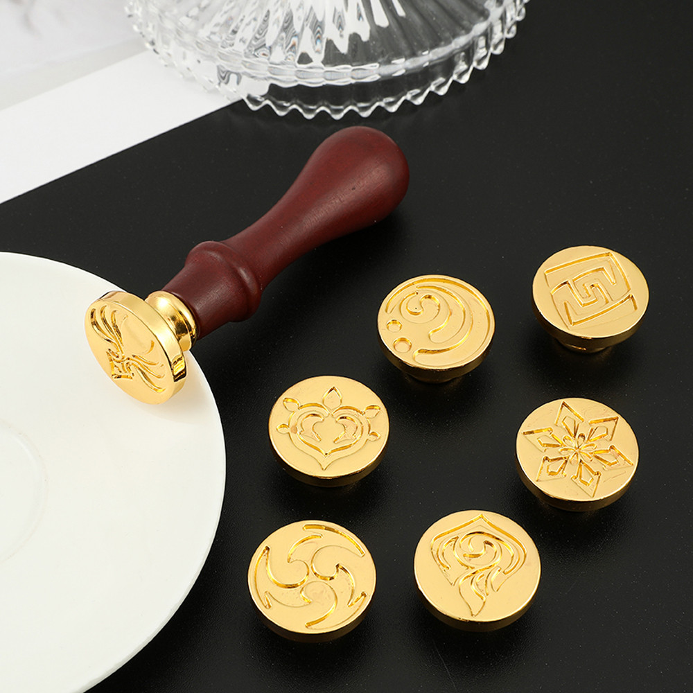 

7 Pcs Set Genshin Impact Metal Envelope Pattern Seal Diy Ornament Invitations Wax Seal Birthday Card Stamp Cosplay Accessories