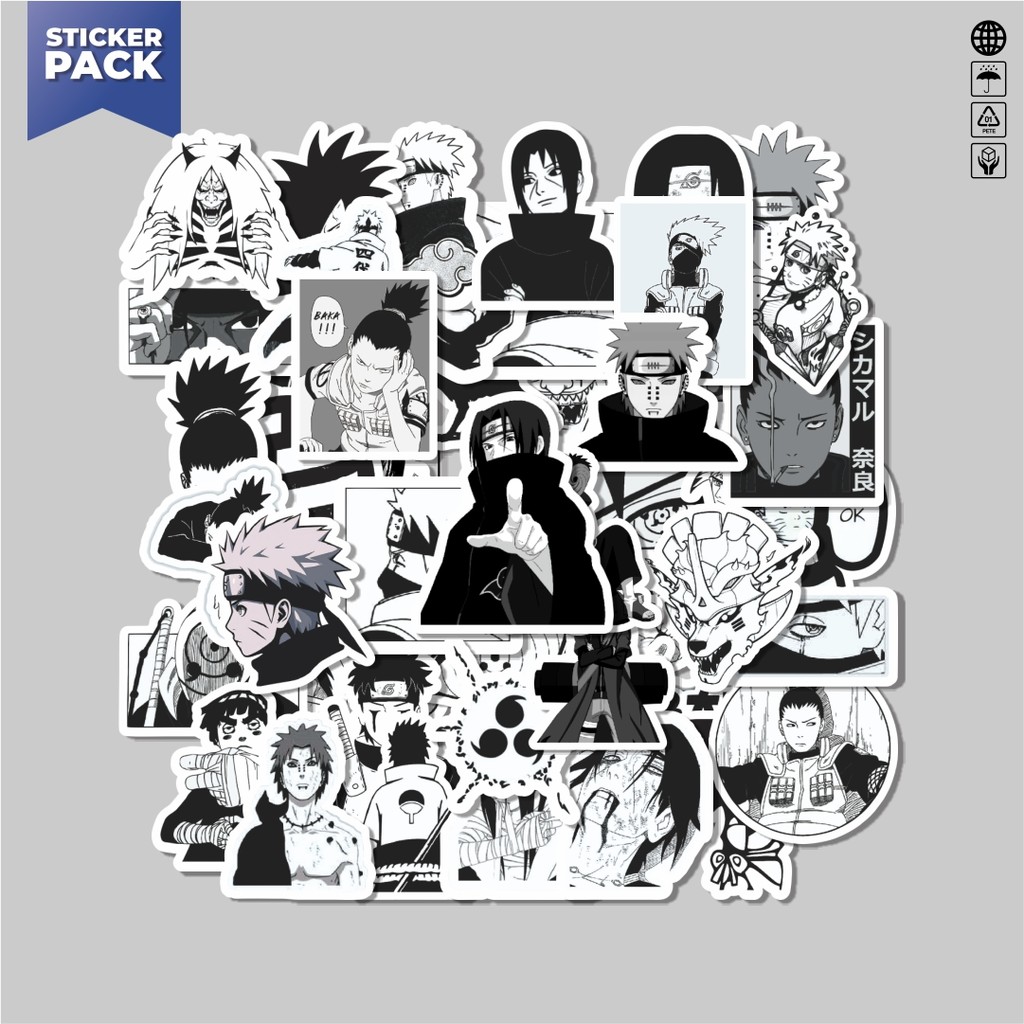 

[100PCS]Stiker Pack Stiker Anime Naruto Black & White Aesthetic Vinyl Anti Air Dekorasi Sticker Laptop Buku Journal Koper Helm Casing HP Gitar Helm Skateboard