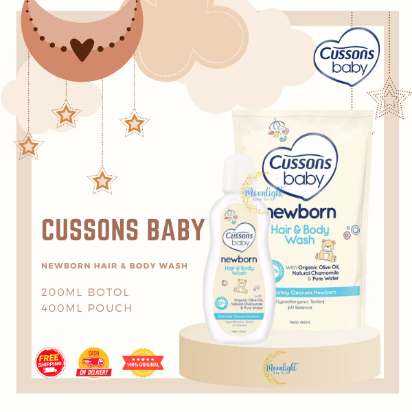Cussons Baby Newborn Hair & Body Wash Pouch 400ml /Botol 200ml/100ml - Sabun Mandi Shampoo 2in1 Bayi