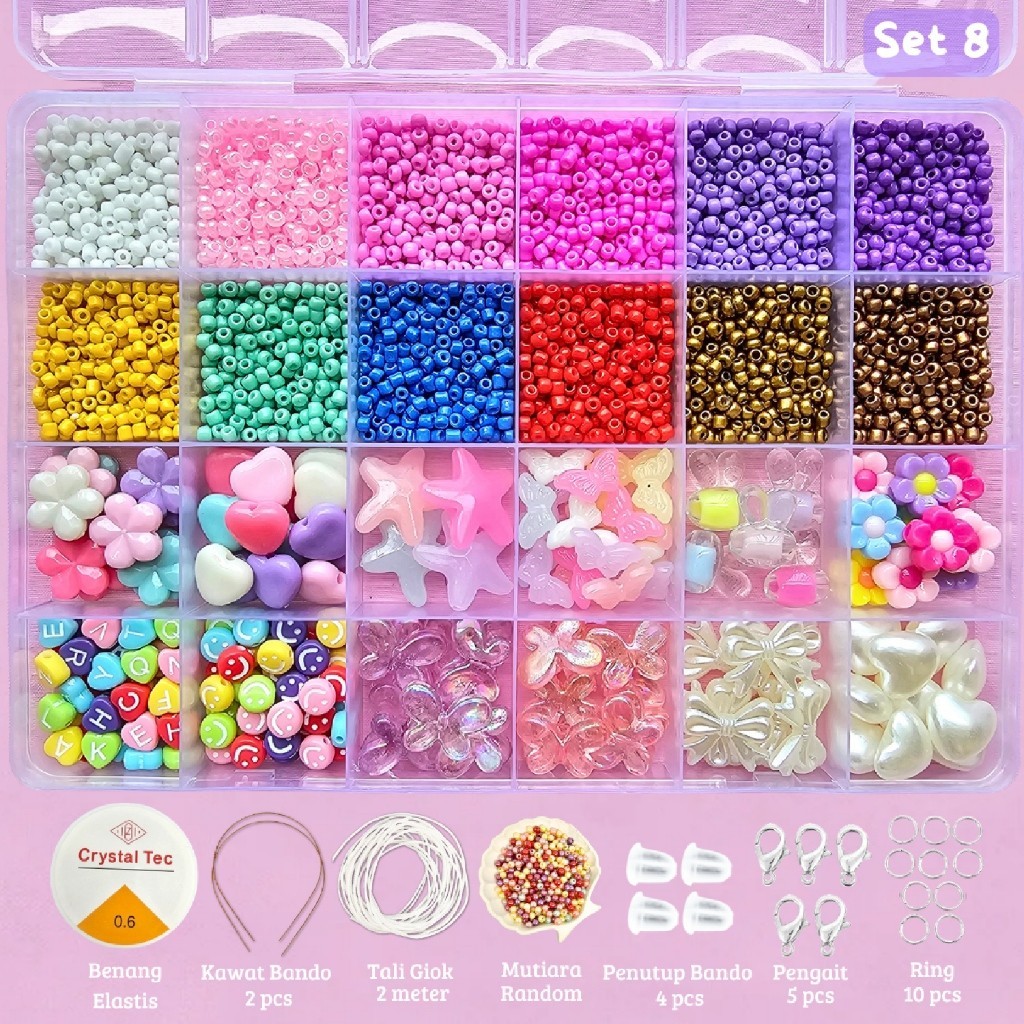 Mainan Anak Anak DIY Manik Manik Set Box Lucu Korea Beads Aesthetic (Gratis Benang Elastis + Tali Gi