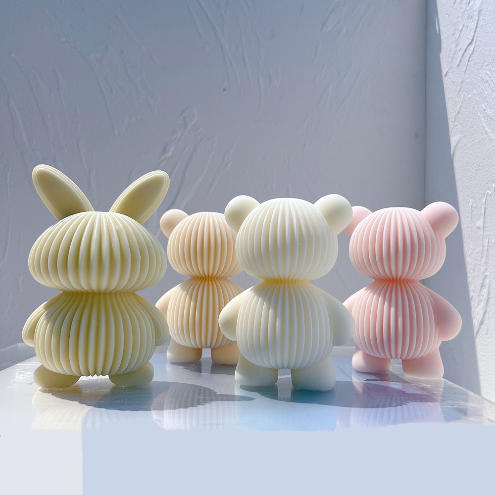 

Ribbed Bear Rabbit Candle Mold Aesthetic Silicone Mould Geometric Striped Soy Wax Mold Home Decor