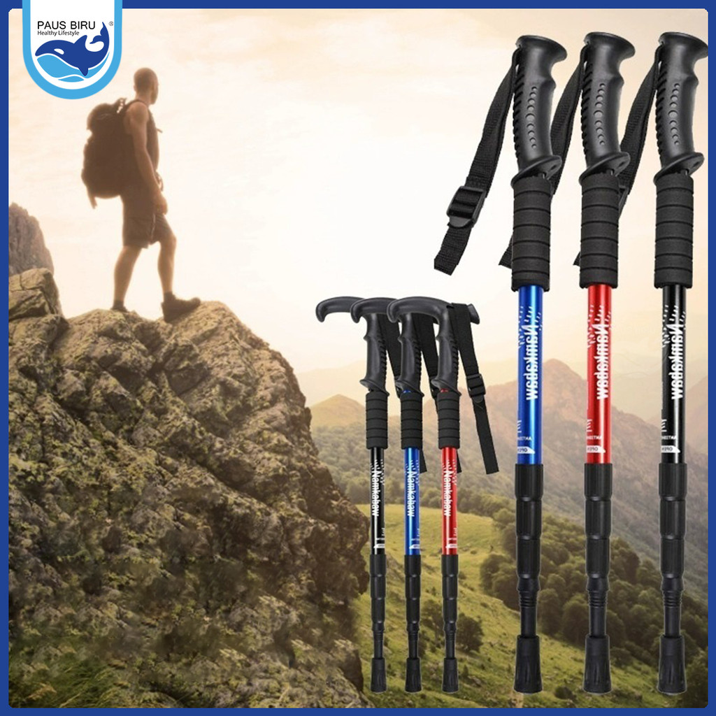 Paus Biru - Trekking Pole Lipat Tongkat Gunung Anti Slip Tongkat Hiking Dapat Diatur 65-135cm