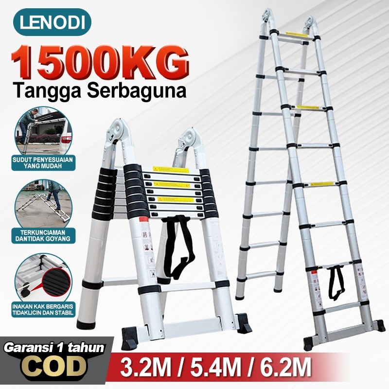 Lenodi  Tangga Teleskopik Portabel Rumah Tangga 3.2Meter Multifungsi Dengan Teknik Tangga Lipat/Tang