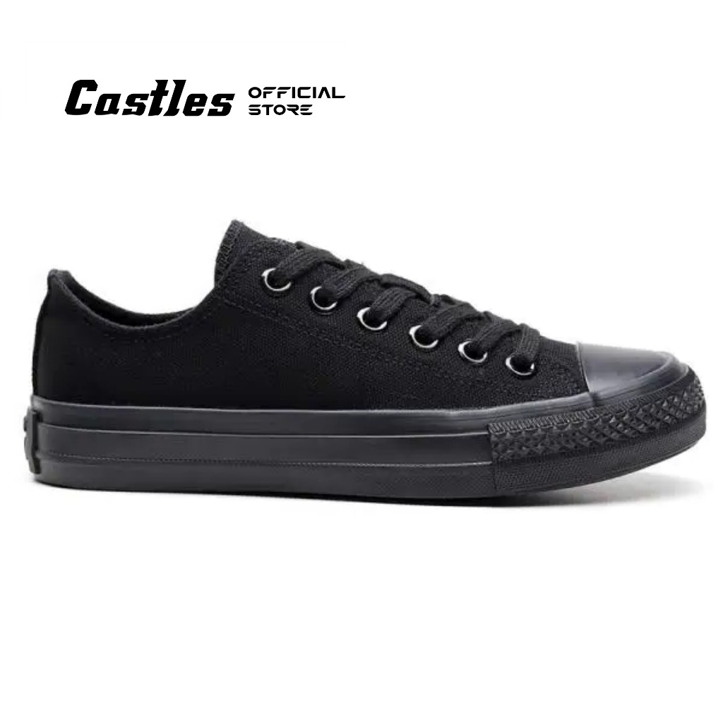 E45R Castles Official-Sepatu Sneakers Pria Sepatu Sekolah Kanvas Hitam Polos Sepatu Sekolah Cowok Ce