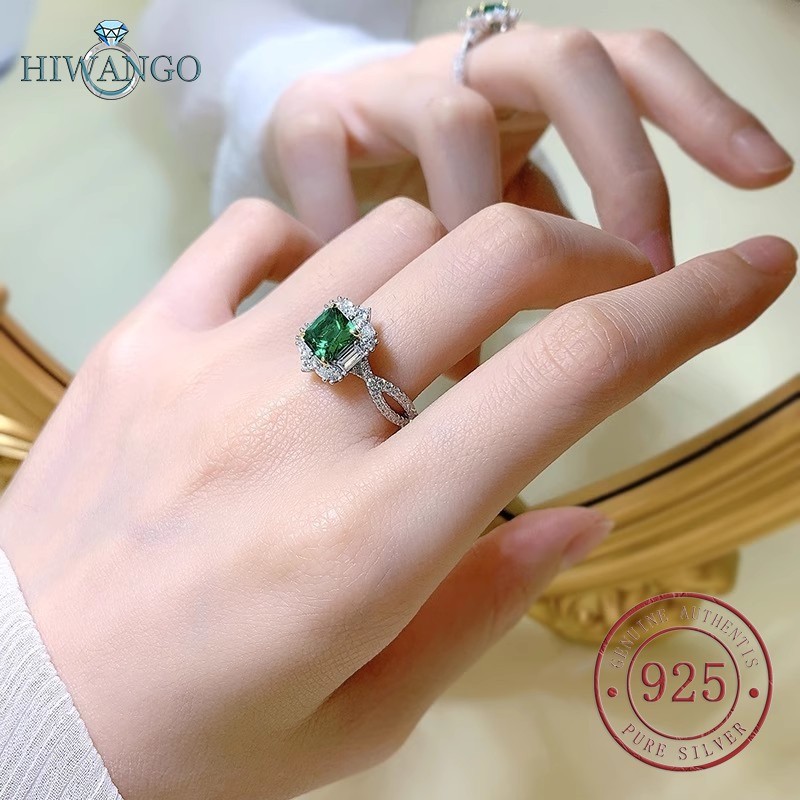 HIWANGO Cincin Berlian Penuh Zamrud 5A Zircon