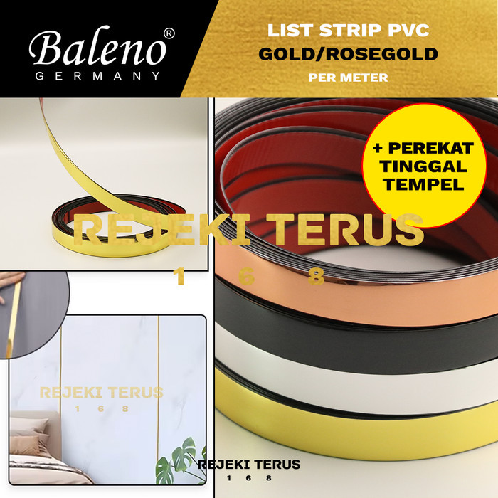 List Strip PVC Sticker Gold Rose Gold Baleno / Lis Edging Plat Dinding Perekat Dekorasi Emas Pinggir