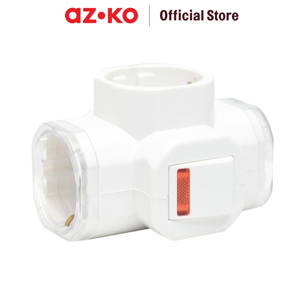 AZKO Krisbow Steker T-Arde 3 Arah Dengan Switch - Putih Electric Socket Soket Cabang Adaptor Colokan
