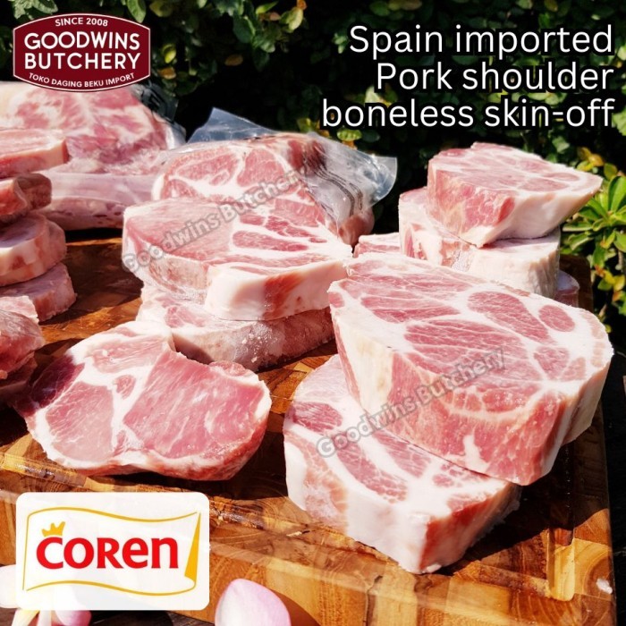 

Pork shoulder boneless skin off ALL CUTS STEAK ROAST SLICE import Denmark Danish Crown Dane Pork Spain Coren kapsim babi tanpa tulang-kulit beku collar boston butt frozen