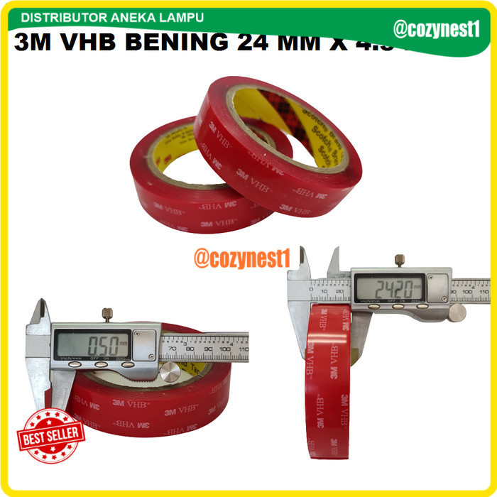 

(GLT) Double Tape 3M VHB Automotive Doubletape Transparan Bening 24MM x 4.5M - 3M VHB Bening