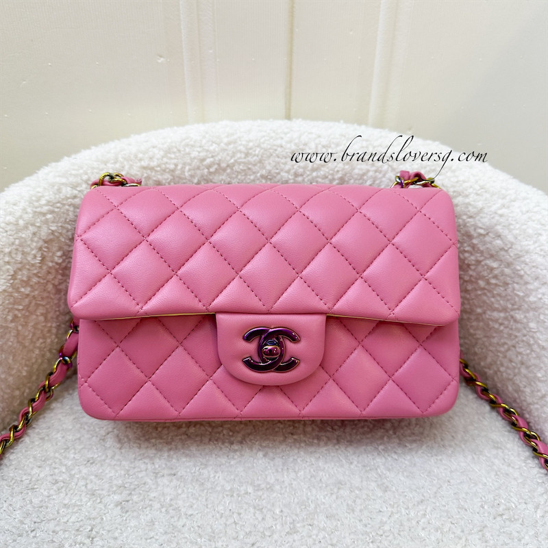 (Partial pyt for Ms G) Chanel Classic Mini Rectangle in 21P Pink / Yellow Lambskin and Rainbow HW