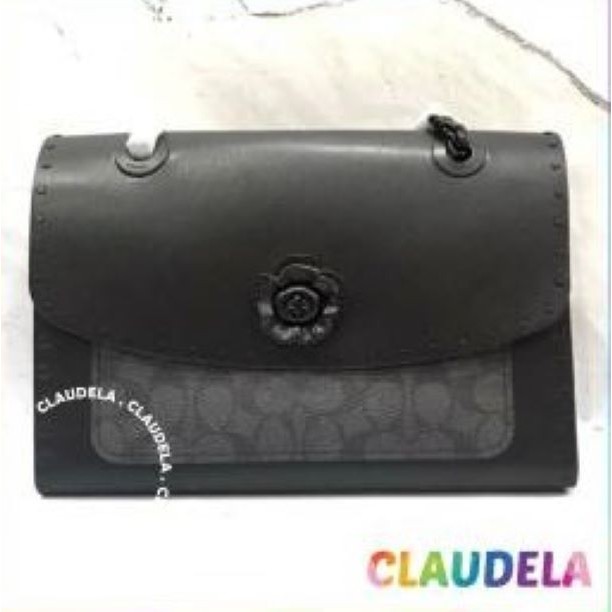 Coach Parker Convertible Shoulder Bag in Signature Charcoal with Black Rivets Snkeskin