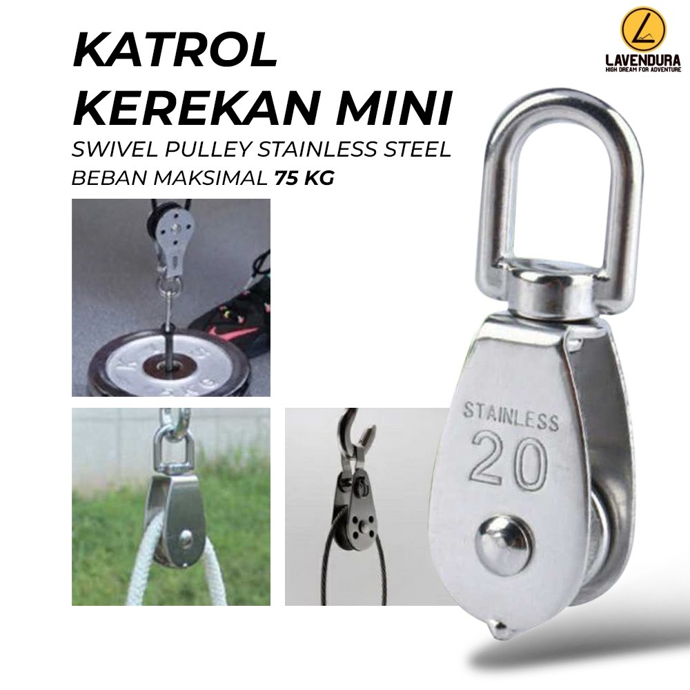 Katrol Kerekan Mini Serbaguna Swivel Pulley Stainless Steel M20 35kg Silver Swivel device pulley swi