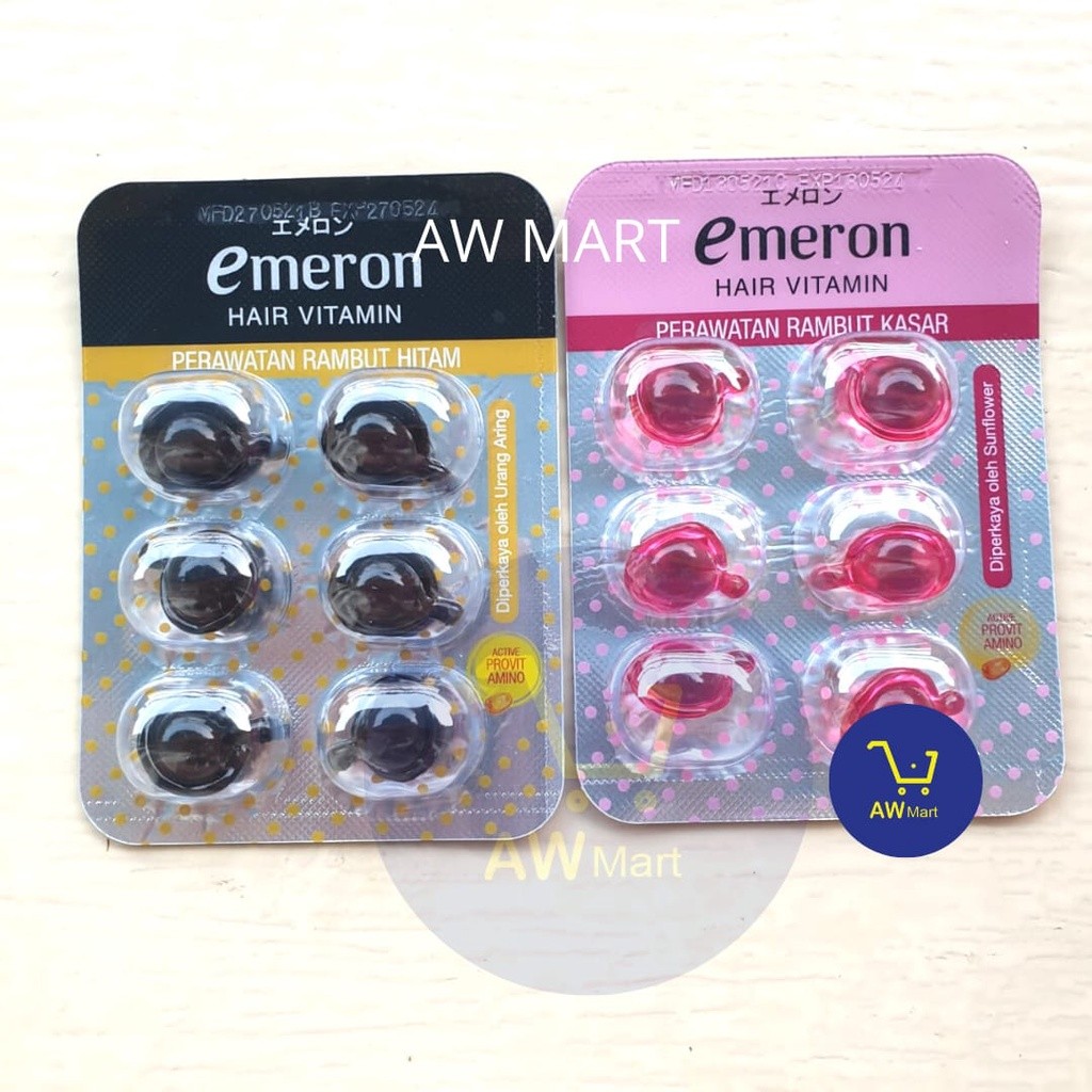 EMERON HAIR VITAMIN ISI 6 BUTIR  PER LEMBAR- VITAMIN RAMBUT EMERON - PINK & HITAM
