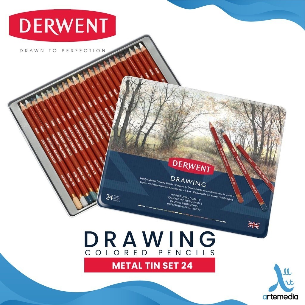 

Gramedia Surabaya - Derwent Drawing 24 Pencil Color Metal Tin Set Pensil Warna