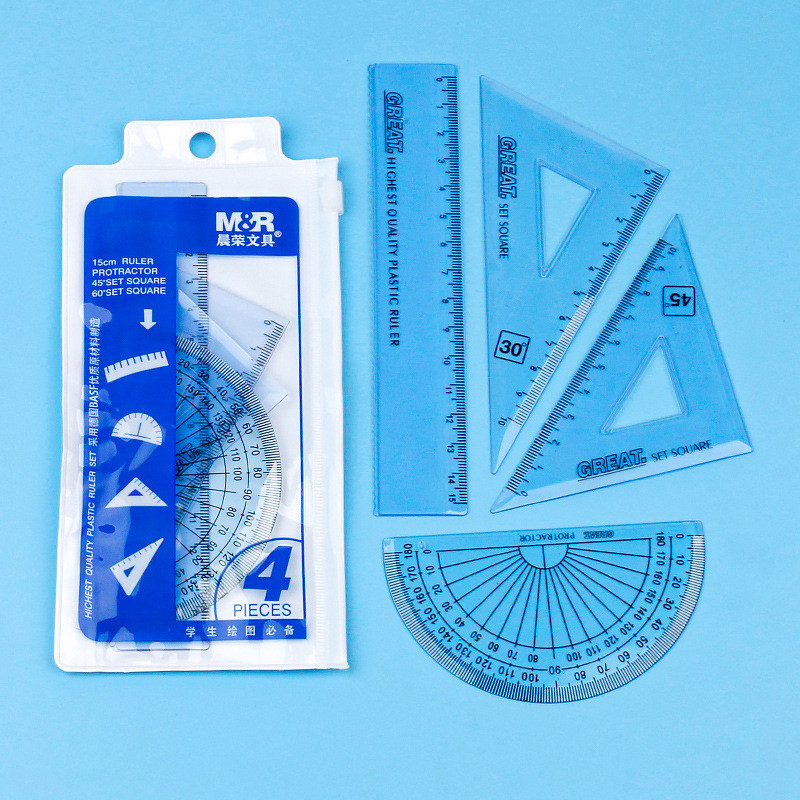 

Hot Selling 4 Pcs/pack Students Maths Geometry Stationery Ruler Set Squares Protractor Supplies