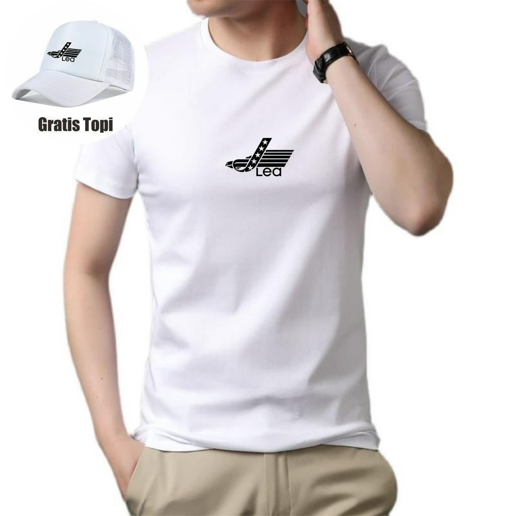 BONUS TOPI.. Baju Kaos T-Shirt Pria Wanita Distro / Kaos Pria Lea Hitam Cutton Combed 100%
