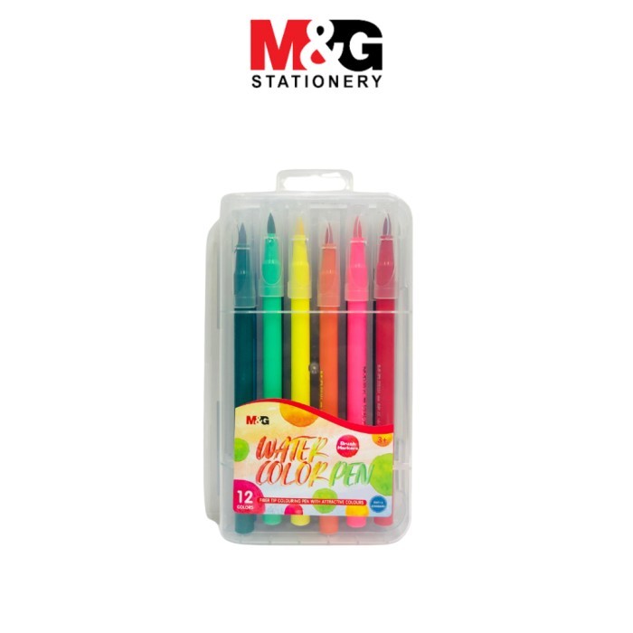 

Watercolor Brush Pen M&G 12,18,24,36 Warna Bruh Marker Fibre Tip Colouring Pen With Attractive Colours - 18 WARNA'