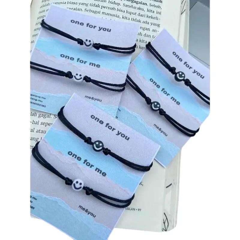 Termurah gelang couple smile//gelang hitam&putih Tali Bracelets