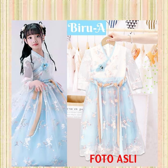 Ready Dress Anak Perempuan Import Murah Cheongsam Anak Import Hanfu Oriental - Blue-A, 120