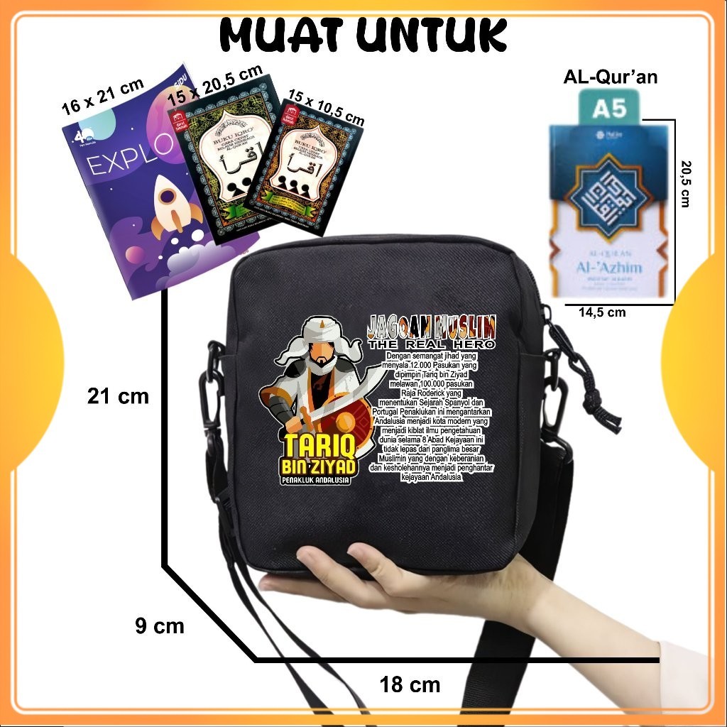 RKS Tas Selempang Mengaji Anak Lak-laki dan Perempuan Motif Jagoan Muslim Thariq Bin Ziyad Fashion K