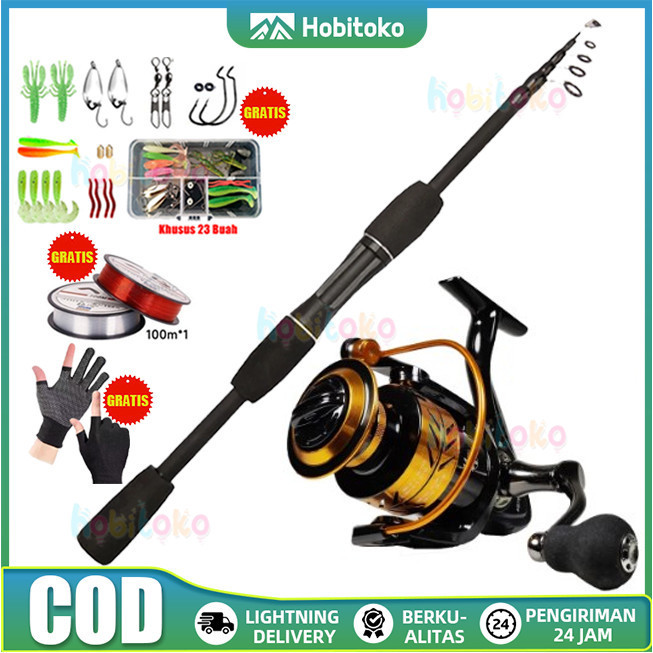 Coralov satu set reel pancing 1.65-2.4M Joran Pancing Set Reel Pancing pancing 1 set lengkap kuat/jo