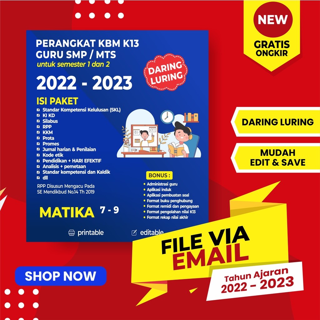 PERANGKAT PEMBELAJARAN K13 RPP MATEMATIKA SMP KELAS 7, 8, 9 FORMAT 1 LEMBAR REVISI 2022 DARING DAN L