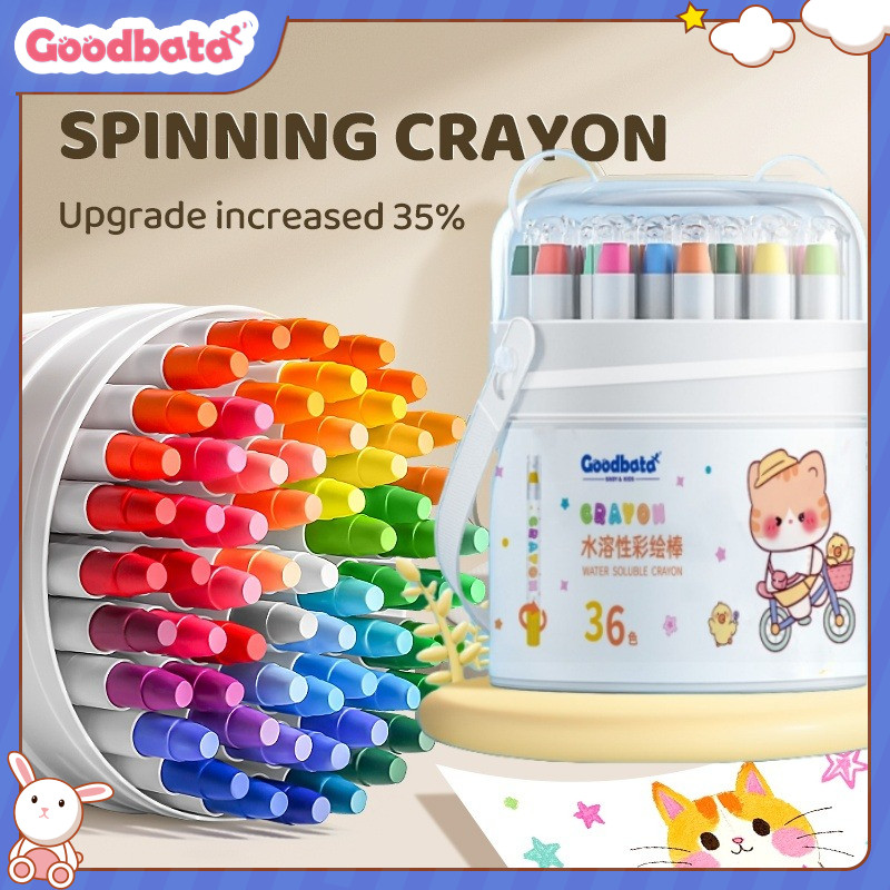 

[FREE BRUSH] Goodbata 24/36/48pcs Washable Crayon for Kids Non Dirty Non Toxic Painting Crayon Colouring
