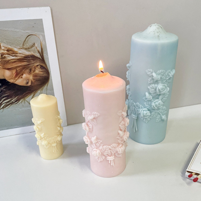 

Rose Pillars Aromatherapy Candle Silicone Mold Cylindrical Candle Ornament DroppingGlue Mold DIY Candle Making Gypsum Resin Mold