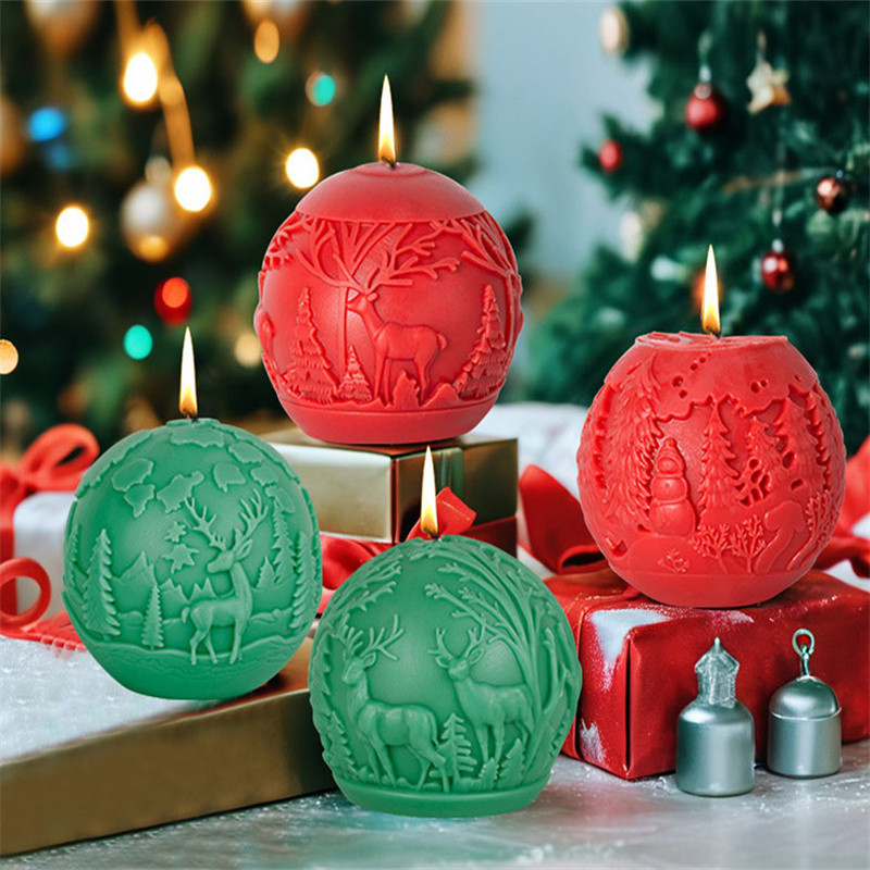 

3D DIY Tree Ball Candle Silicone Mold Elk Star Ball Candle Mold Gift Cake Chocolate Mould Soap Molds
