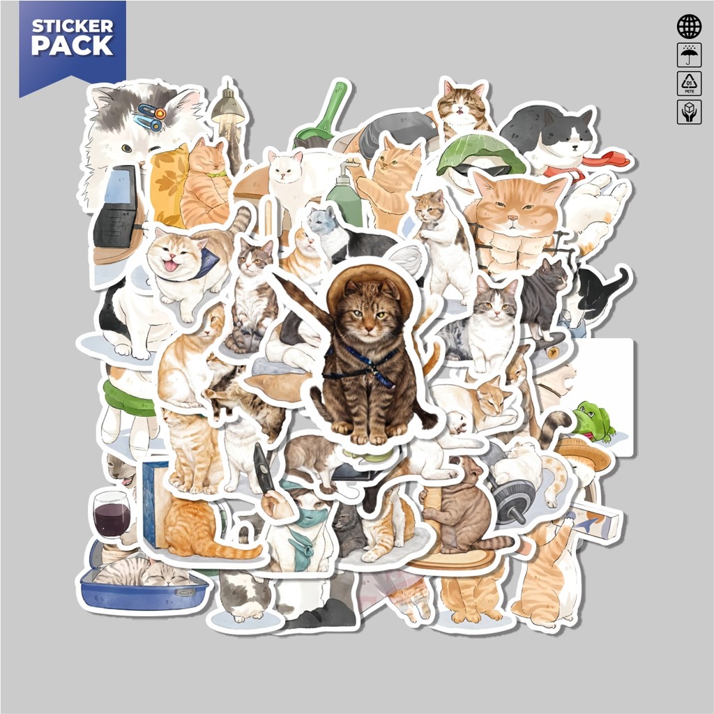 

[100PCS]Stiker Pack Stiker Hewan Funny Cat [Kucing Lucu] Aesthetic Vinyl Anti Air Dekorasi Sticker Laptop Buku Journal Koper Helm Casing HP Gitar Helm Skateboard