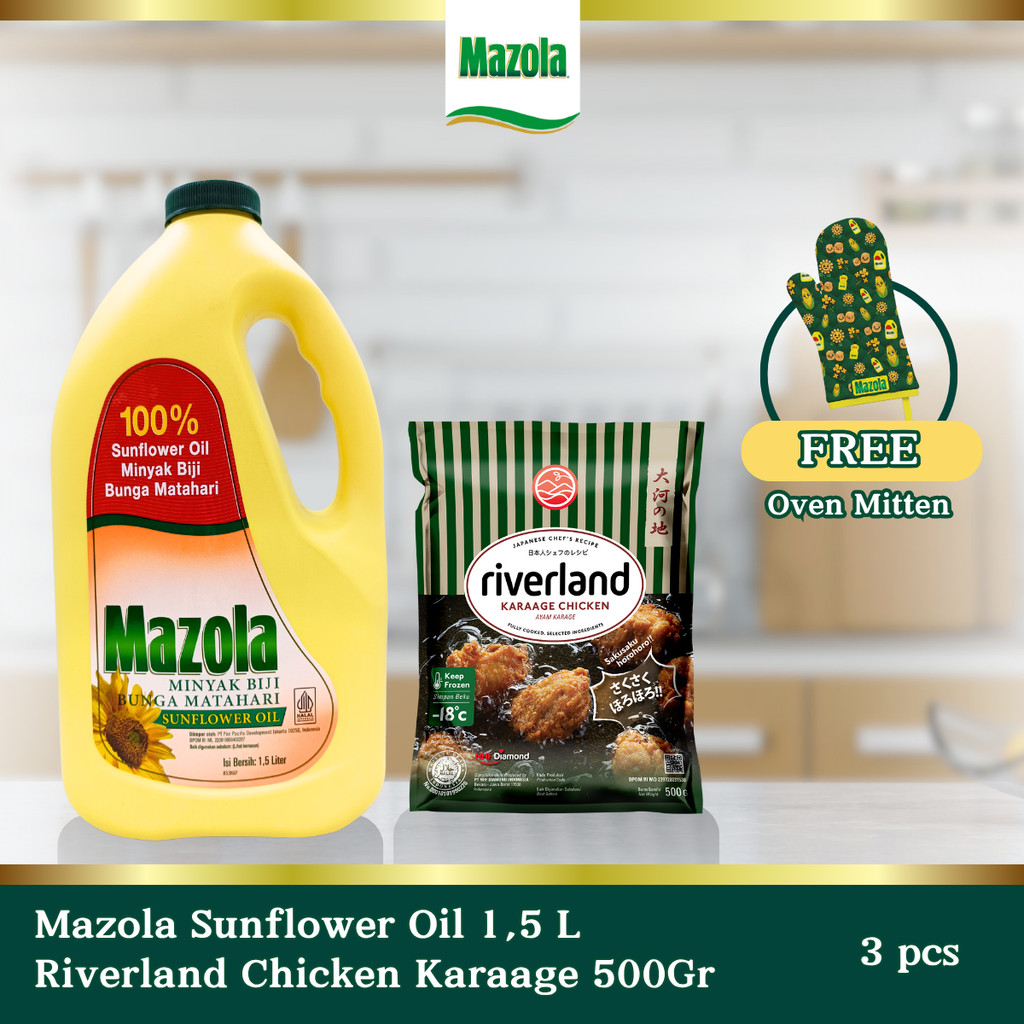

[Bundle Hemat] Sunflower Oil 1.5 Lt + Riverland Chicken Karaage 500 gr + Oven Mitten