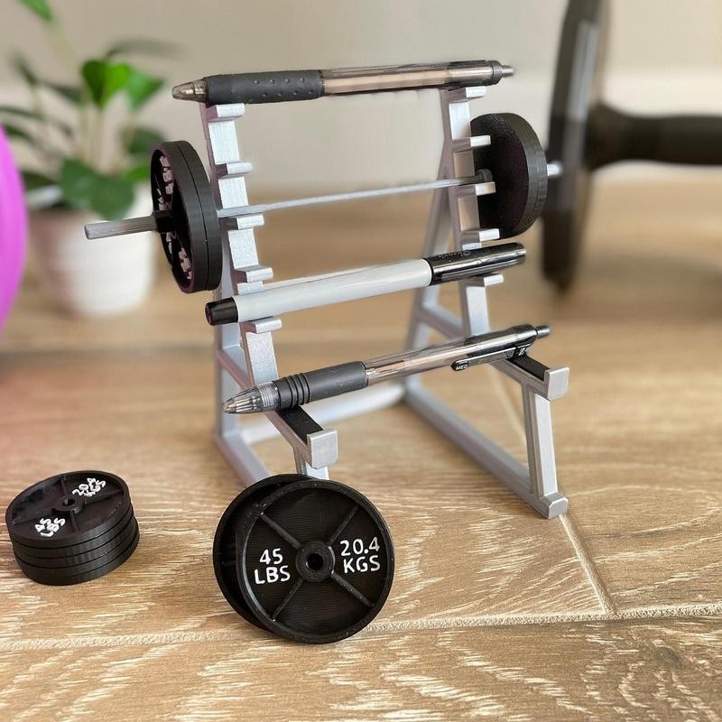 

Pencil Holder For Desk Barbell Rack Display Holder Portable Gym Theme Pen Storage Squat Rack Ornaments With Barbells And Weights
