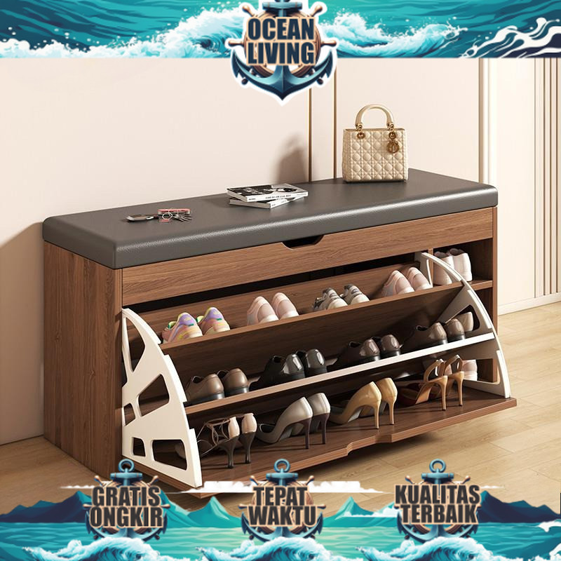 Rak Sepatu Sofa Lemari Sepatu Kayu Rak Sepatu Tertutup Anti Debu Bench Storage Sepatu Rak Sepatu Kay