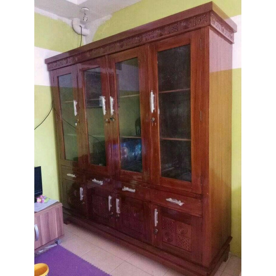 lemari buku pintu 4 jati lemari pajangan minimalis